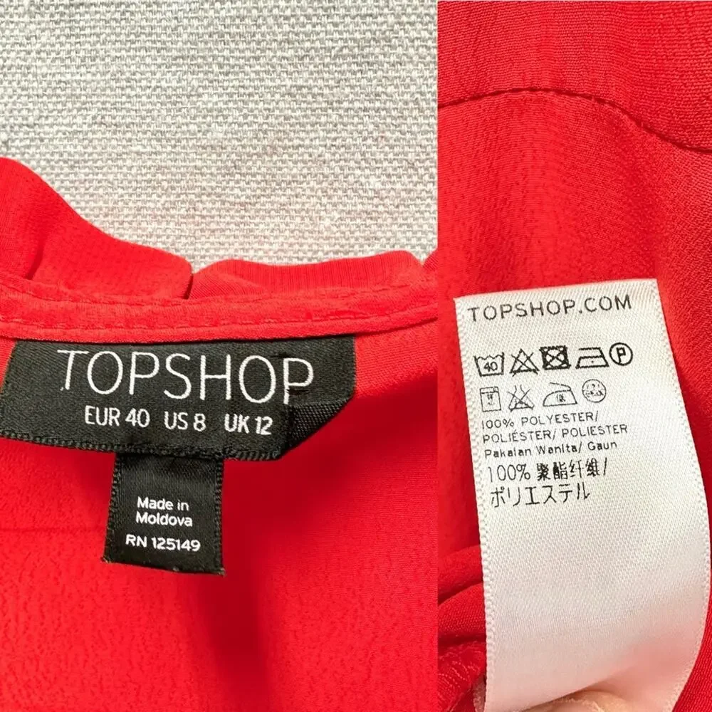 Topshop red ruffle accent button up sweetheart midi sunndress US size 8‎